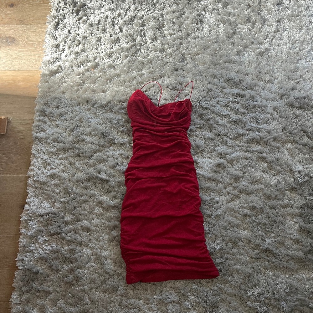 Oh Polly red scrunch mini dress